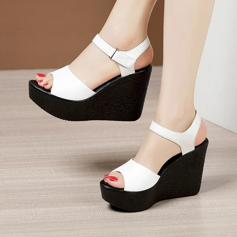 Elegant Women's Summer Wedge Sandals – Open Toe, High Heel, Leather 6