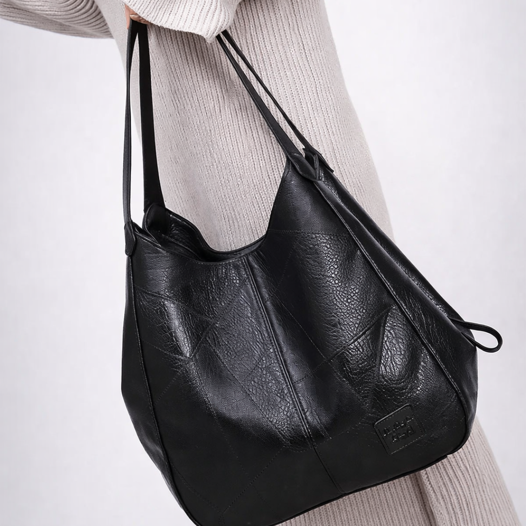 Large Vegan Leather Hobo Shoulder Tote Bag with Zippered Center Compartment, Dual Side Pockets & Magnetic Snap Closure