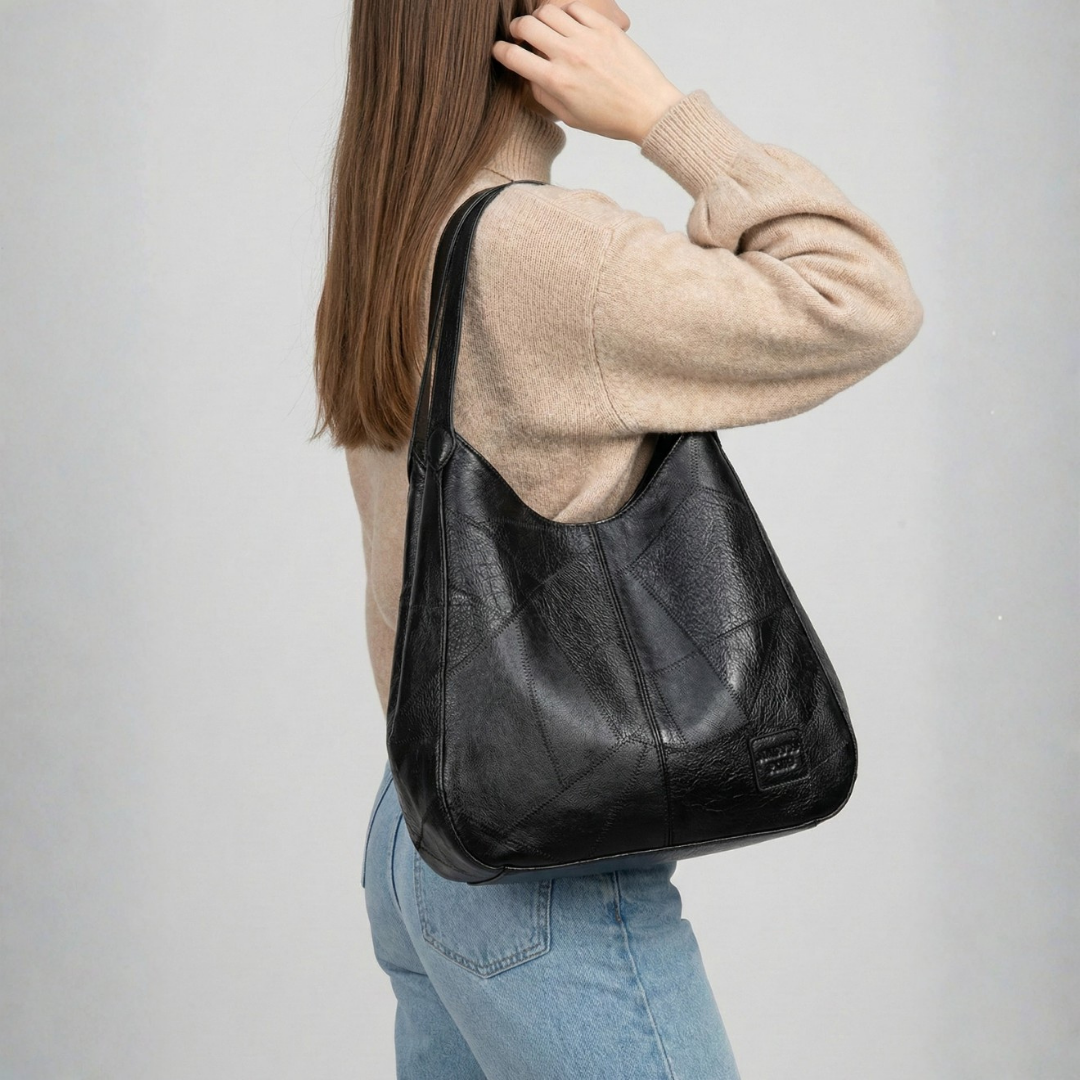 Large Vegan Leather Hobo Shoulder Tote Bag with Zippered Center Compartment, Dual Side Pockets & Magnetic Snap Closure