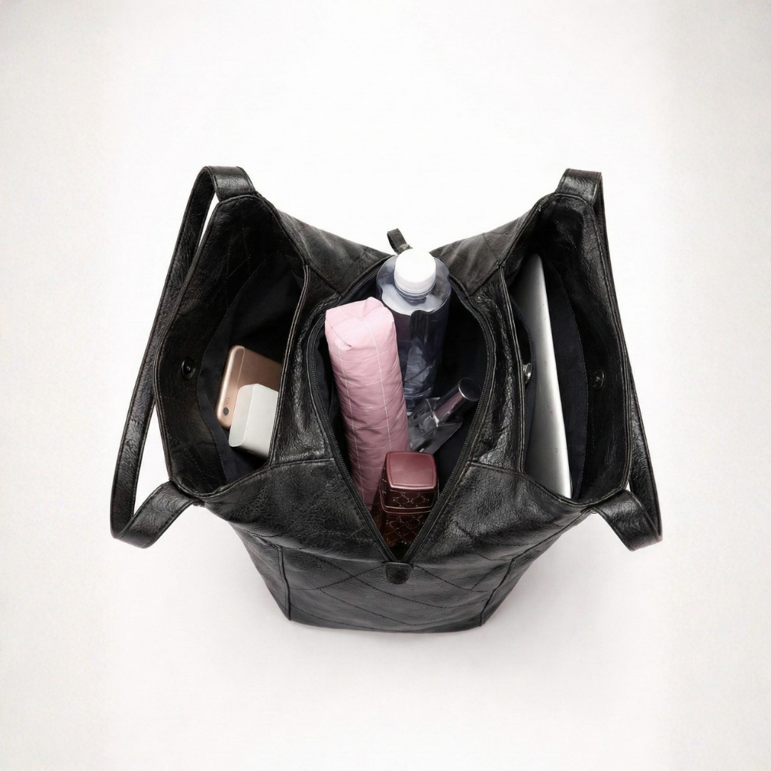 Large Vegan Leather Hobo Shoulder Tote Bag with Zippered Center Compartment, Dual Side Pockets & Magnetic Snap Closure