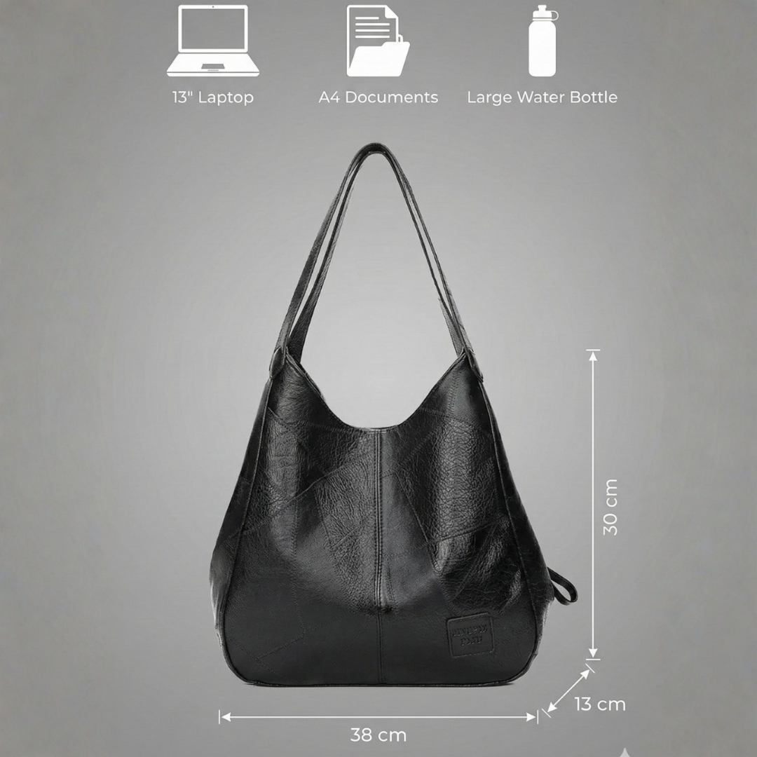 Large Vegan Leather Hobo Shoulder Tote Bag with Zippered Center Compartment, Dual Side Pockets & Magnetic Snap Closure