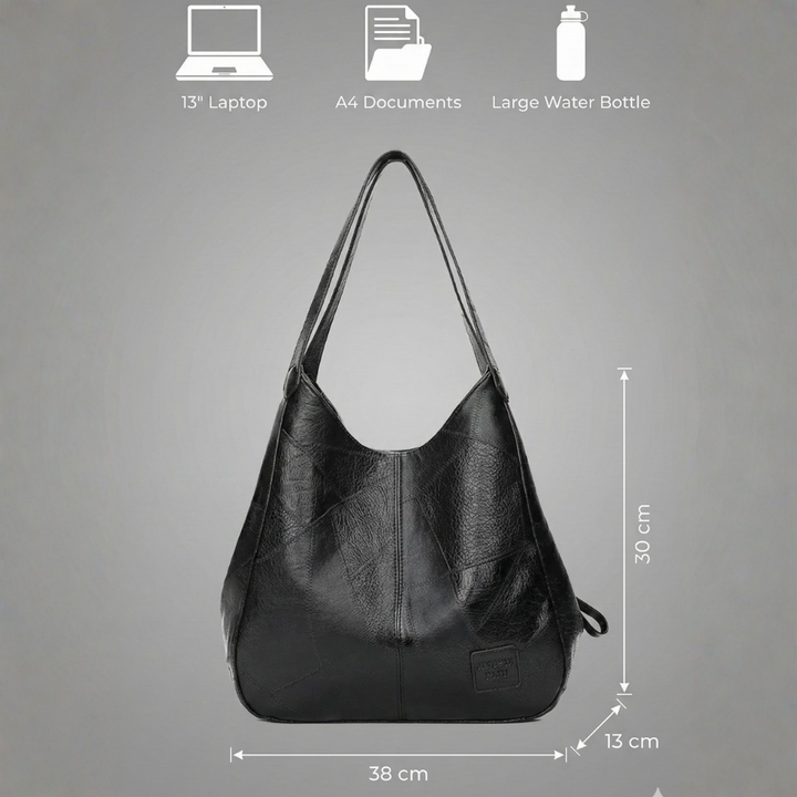 Large Vegan Leather Hobo Shoulder Tote Bag with Zippered Center Compartment, Dual Side Pockets & Magnetic Snap Closure