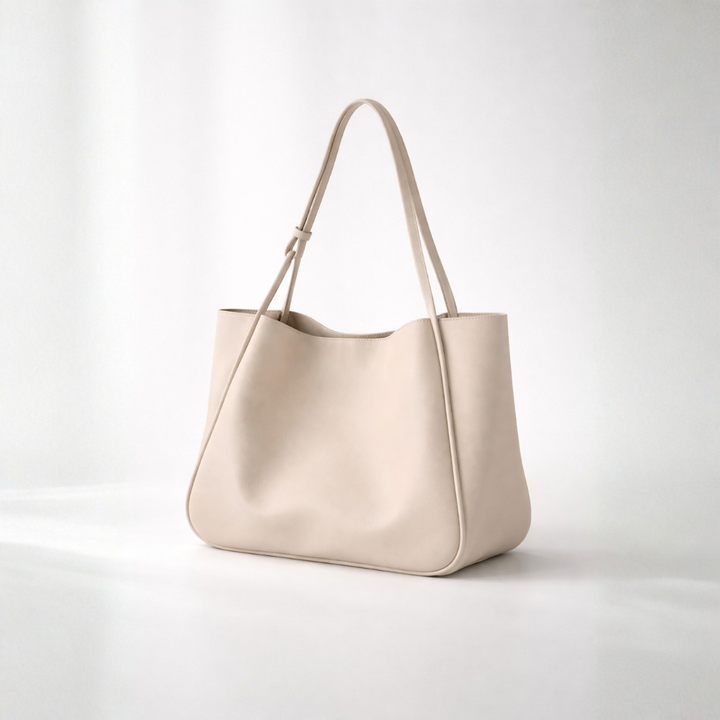 Large Vegan Leather Tote Shoulder Bag with Soft Structured Design and Double Shoulder Straps for Everyday Use