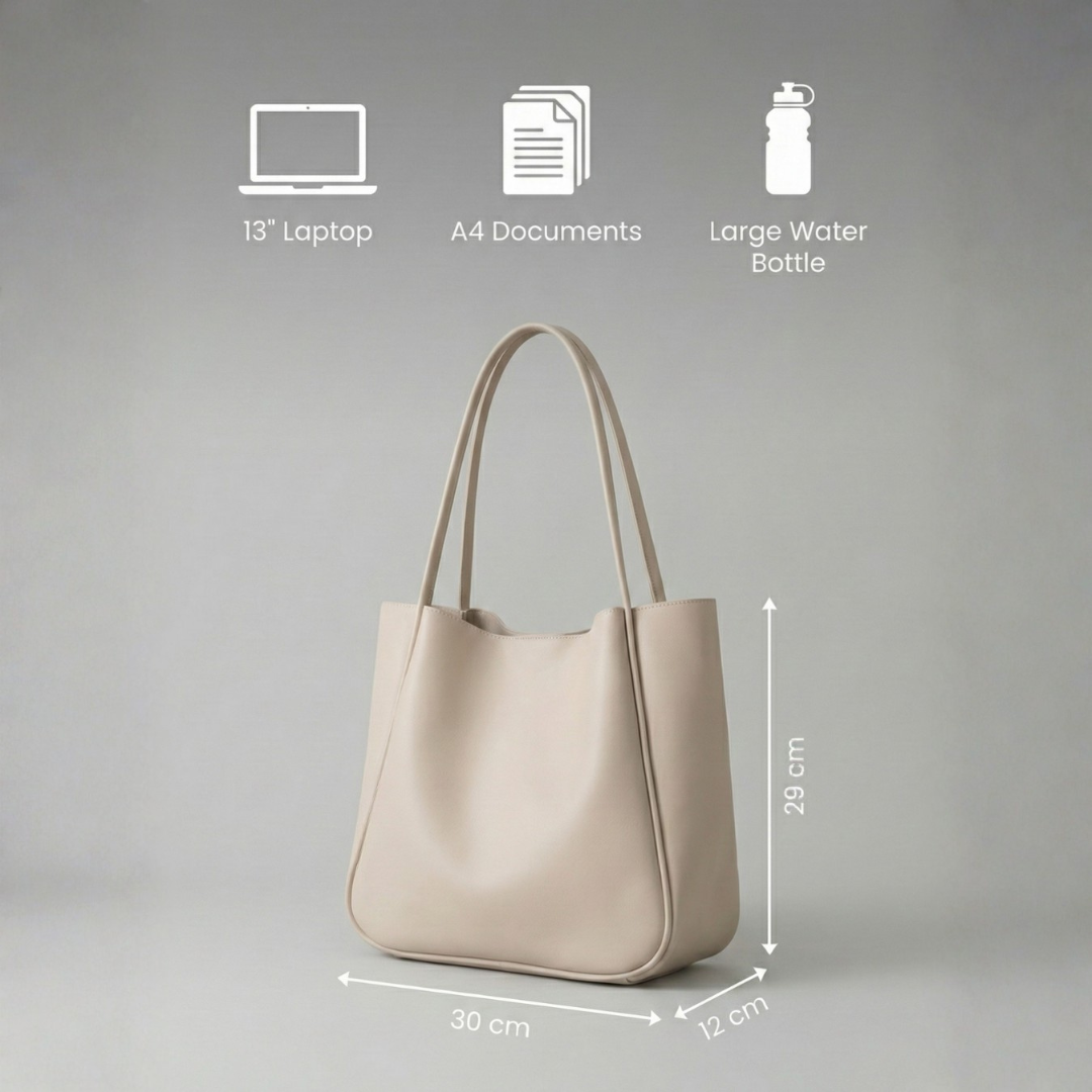 Large Vegan Leather Tote Shoulder Bag with Soft Structured Design and Double Shoulder Straps for Everyday Use