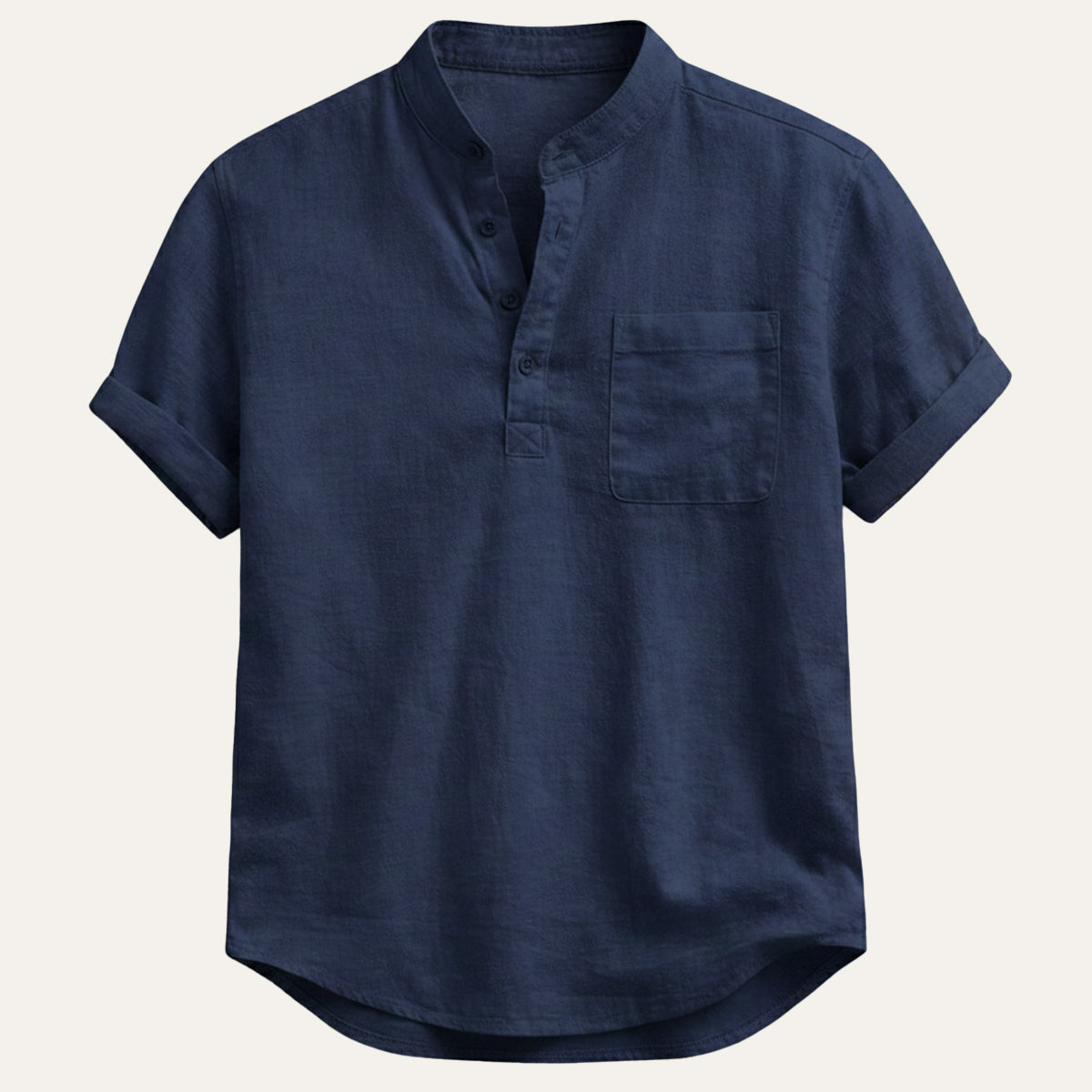 Lightweight Casual Summer Linen Shirt for Men - Relaxed Fit with Henley Button Neckline 0