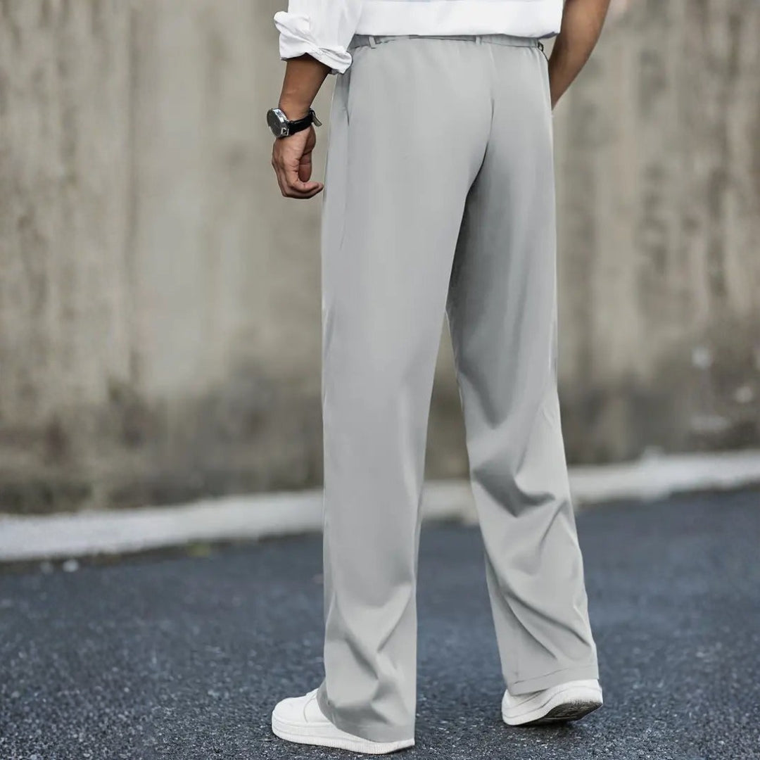 Men's All-Season Pleated Wide-Leg Trousers with Double Button Waistband