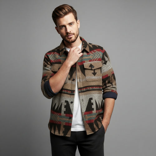 Men’s Brushed Flannel Shirt with Jacquard Pattern
