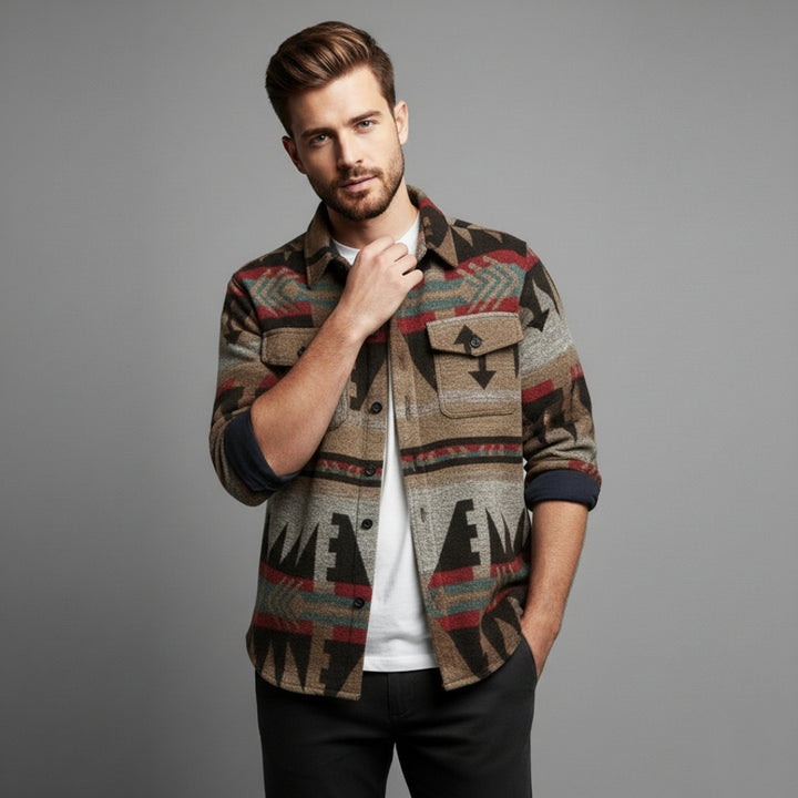 Men’s Brushed Flannel Shirt with Jacquard Pattern