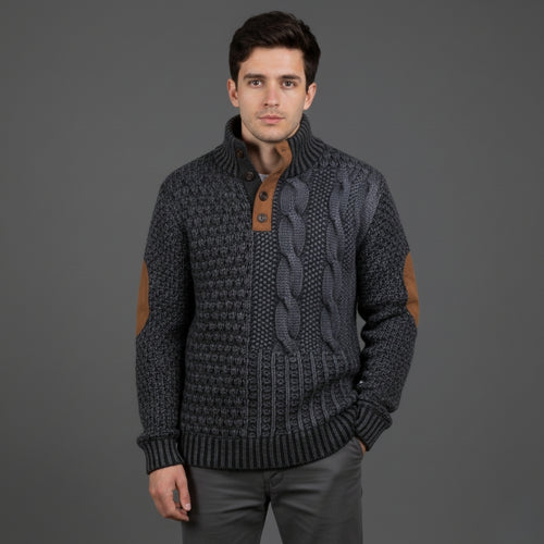 Men’s Cable Knit Sweater with Suede Elbow Patches