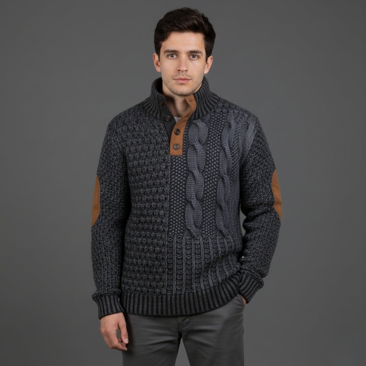 Men’s Cable Knit Sweater with Suede Elbow Patches