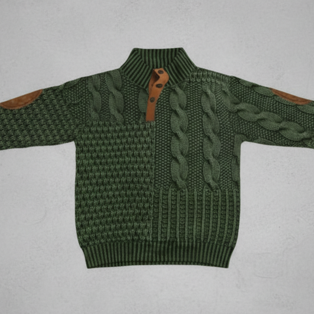 Men’s Cable Knit Sweater with Suede Elbow Patches