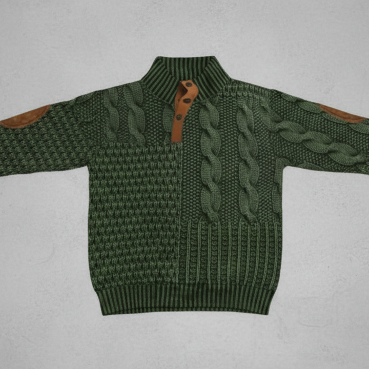 Men’s Cable Knit Sweater with Suede Elbow Patches