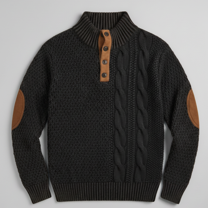 Men’s Cable Knit Sweater with Suede Elbow Patches