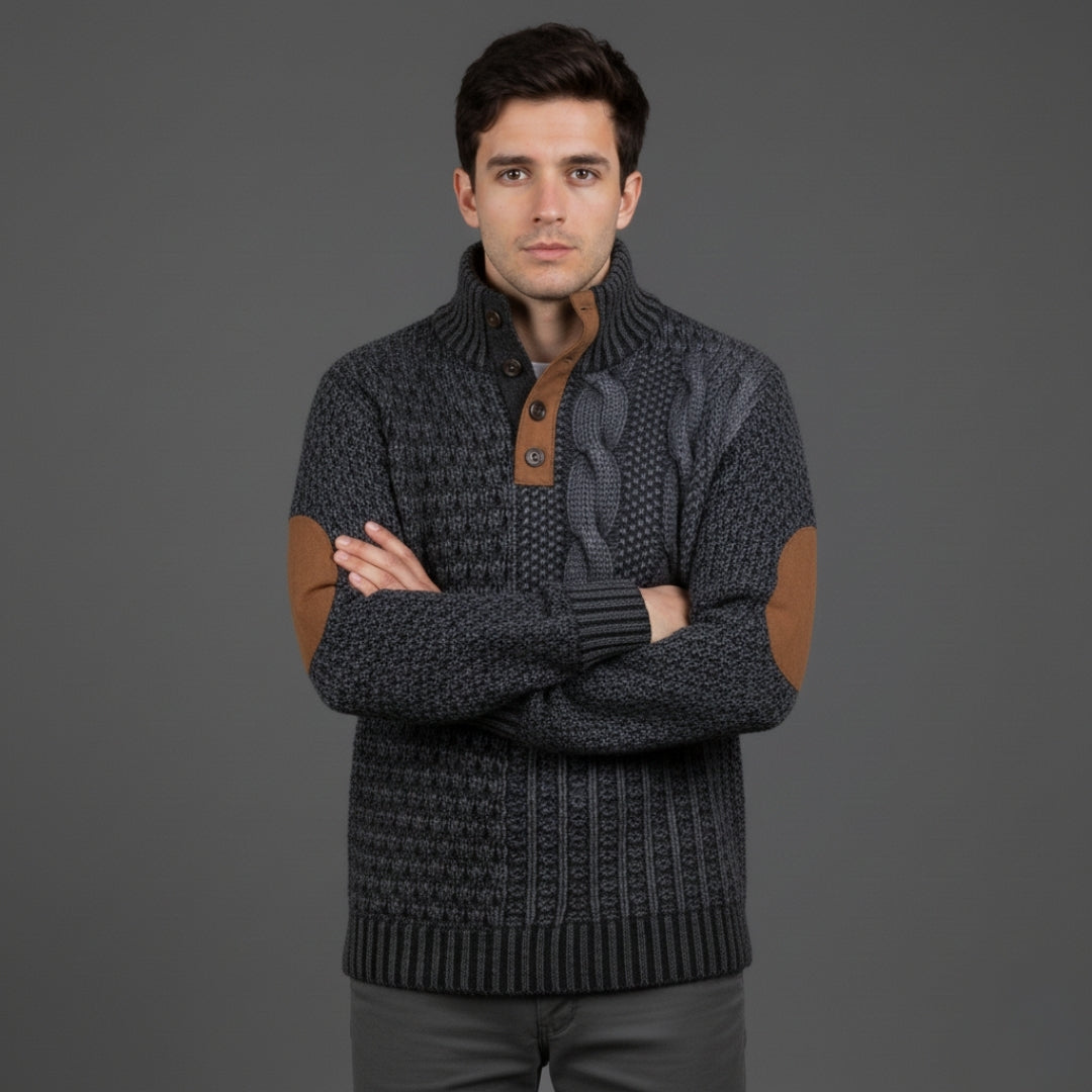Men’s Cable Knit Sweater with Suede Elbow Patches
