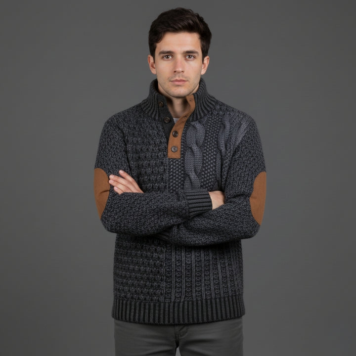 Men’s Cable Knit Sweater with Suede Elbow Patches