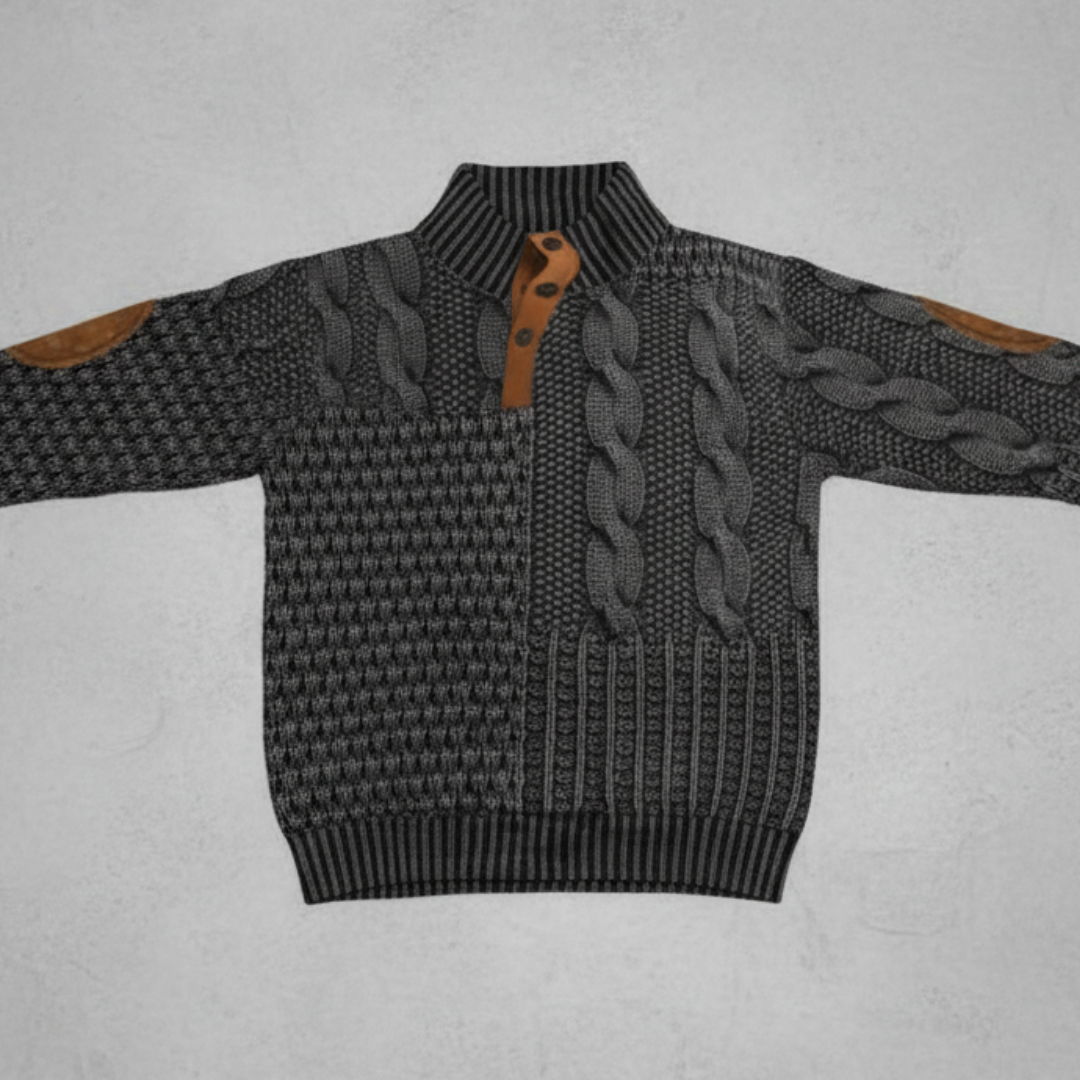 Men’s Cable Knit Sweater with Suede Elbow Patches