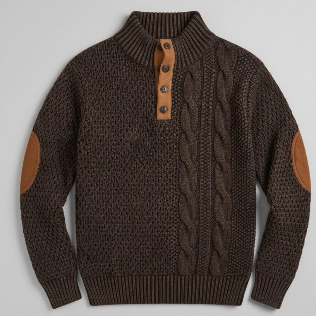 Men’s Cable Knit Sweater with Suede Elbow Patches