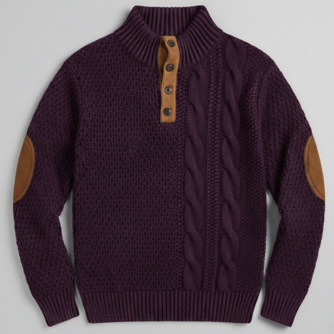 Men’s Cable Knit Sweater with Suede Elbow Patches
