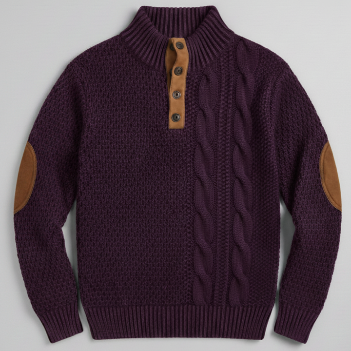 Men’s Cable Knit Sweater with Suede Elbow Patches