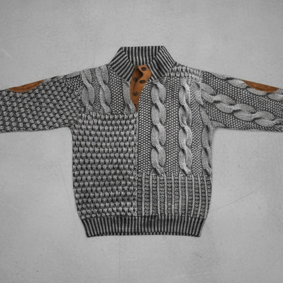 Men’s Cable Knit Sweater with Suede Elbow Patches