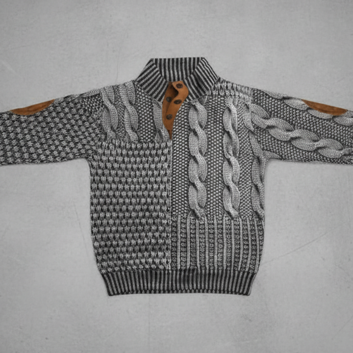 Men’s Cable Knit Sweater with Suede Elbow Patches