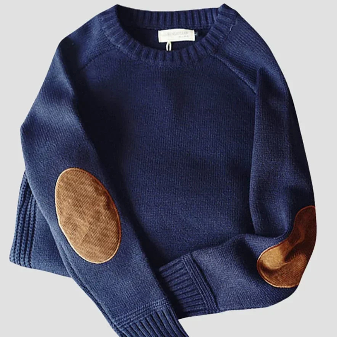 Men’s Classic Knit Crewneck Sweater with Elbow Patches