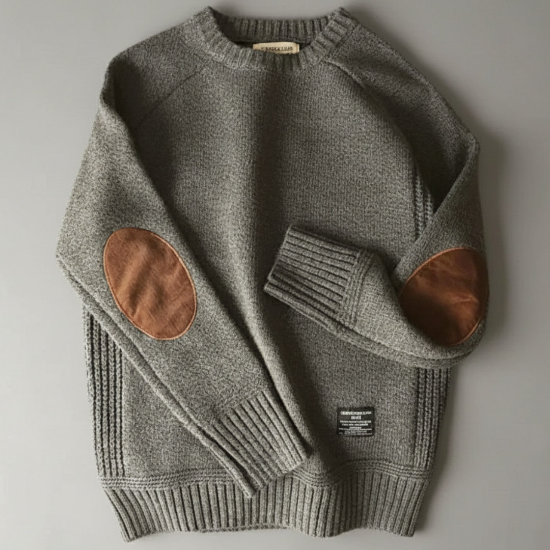 Men’s Classic Knit Crewneck Sweater with Elbow Patches