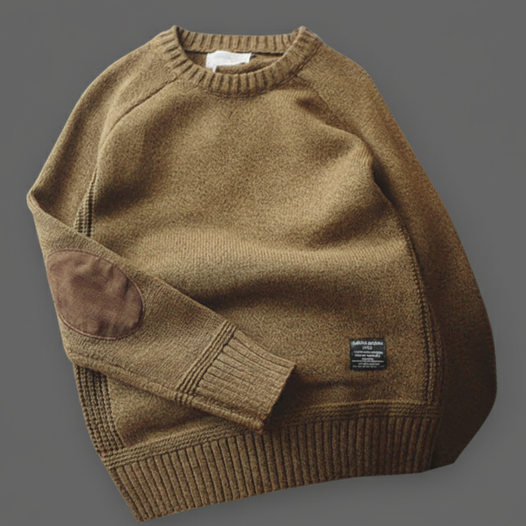 Men’s Classic Knit Crewneck Sweater with Elbow Patches