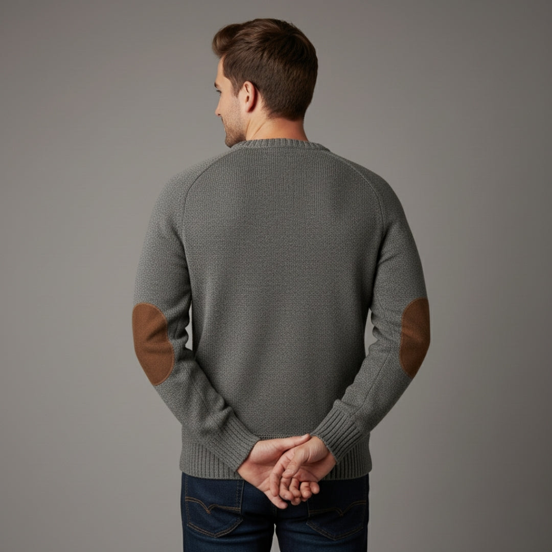 Men’s Classic Knit Crewneck Sweater with Elbow Patches