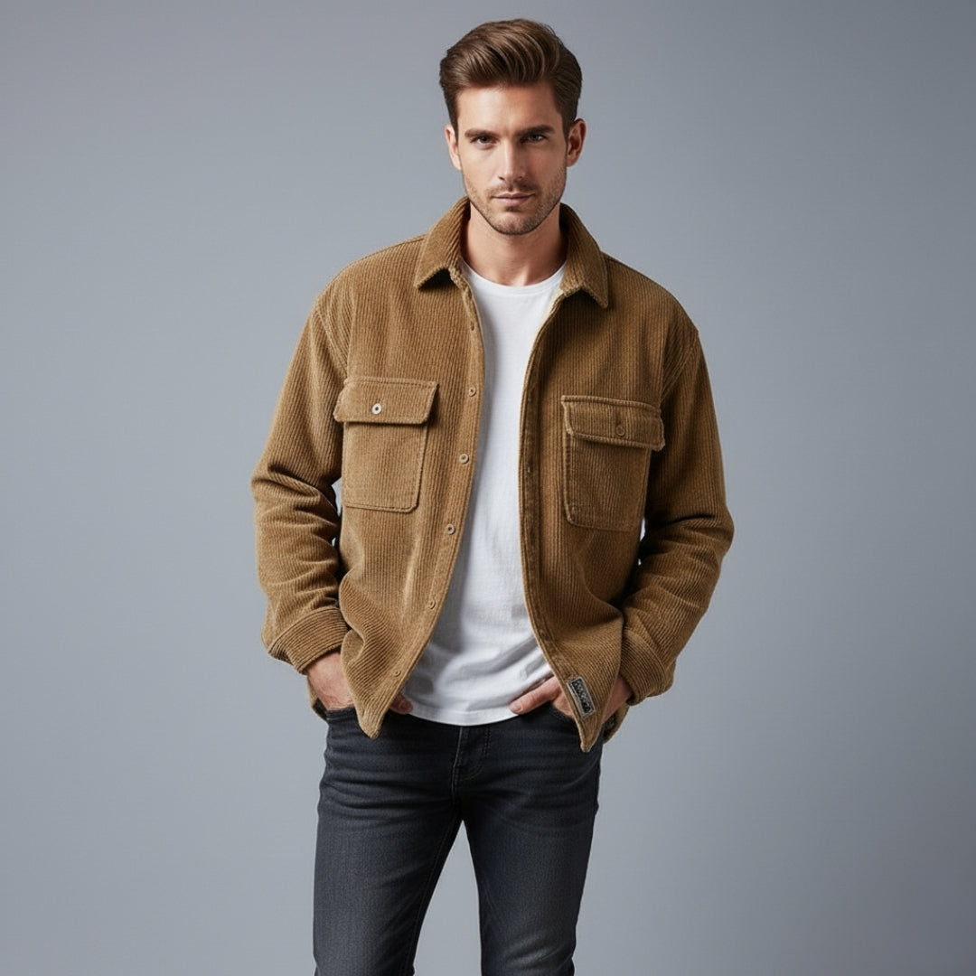 Men’s Corduroy Button Up Jacket with Sherpa Lining