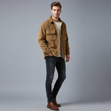 Men’s Corduroy Button Up Jacket with Sherpa Lining