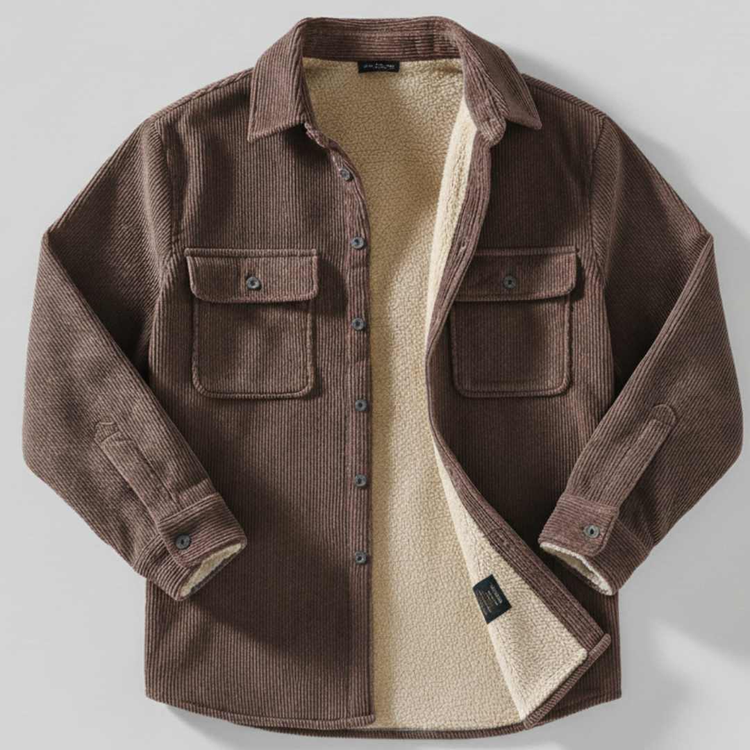 Men’s Corduroy Button Up Jacket with Sherpa Lining