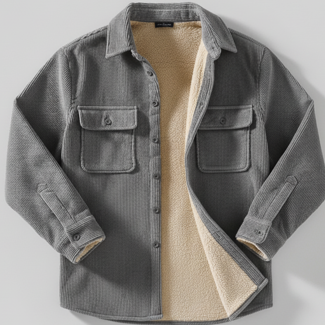 Men’s Corduroy Button Up Jacket with Sherpa Lining
