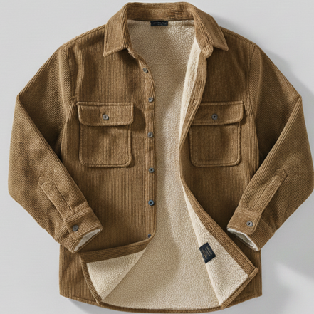 Men’s Corduroy Button Up Jacket with Sherpa Lining