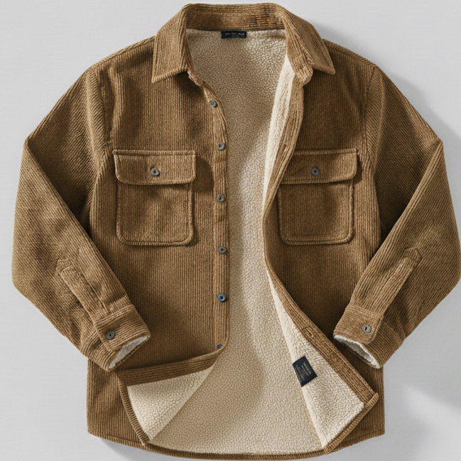 Men’s Corduroy Button Up Jacket with Sherpa Lining