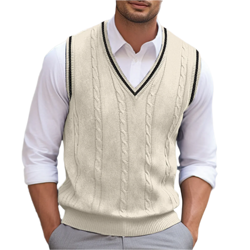 Men’s Elegant Sleeveless Sweater with V-Neck and Modern Fit