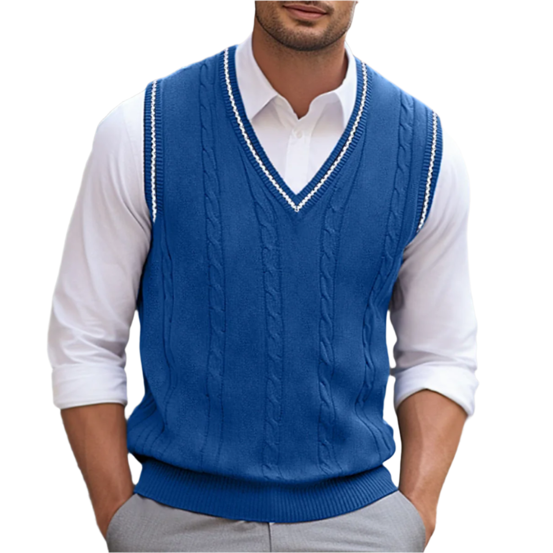 Men’s Elegant Sleeveless Sweater with V-Neck and Modern Fit