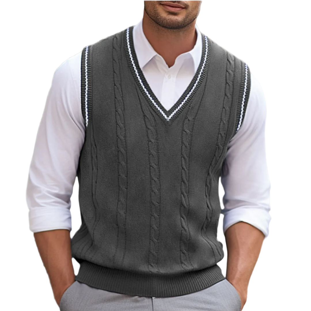 Men’s Elegant Sleeveless Sweater with V-Neck and Modern Fit