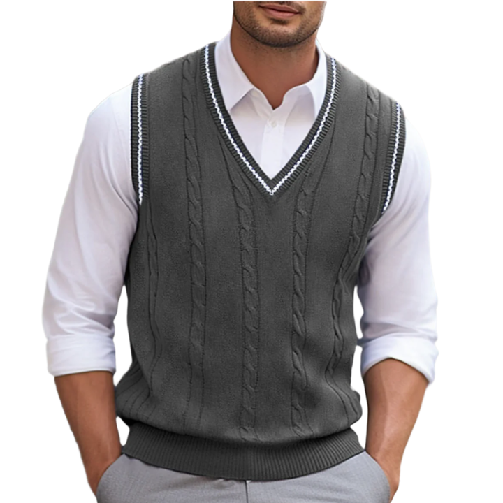 Men’s Elegant Sleeveless Sweater with V-Neck and Modern Fit