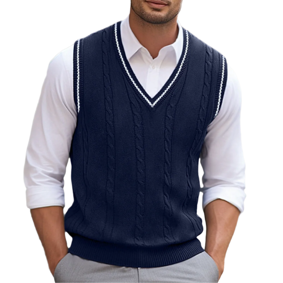 Men’s Elegant Sleeveless Sweater with V-Neck and Modern Fit