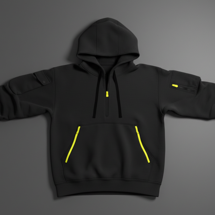 Men’s Half Zip Hoodie with Sleeve Pockets and Kangaroo Pocket