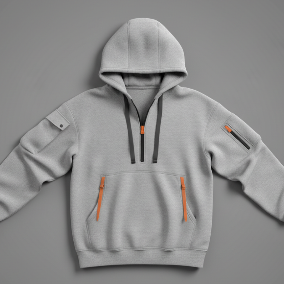 Men’s Half Zip Hoodie with Sleeve Pockets and Kangaroo Pocket