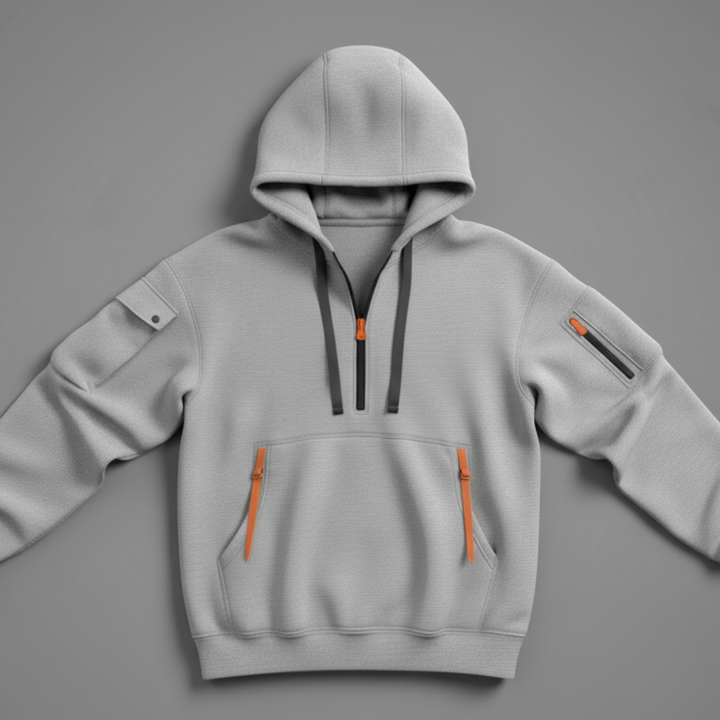 Men’s Half Zip Hoodie with Sleeve Pockets and Kangaroo Pocket