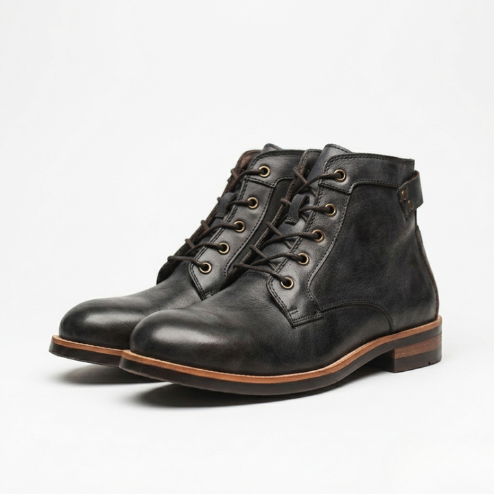 Men’s Lace Up Leather Boots with Low Heel