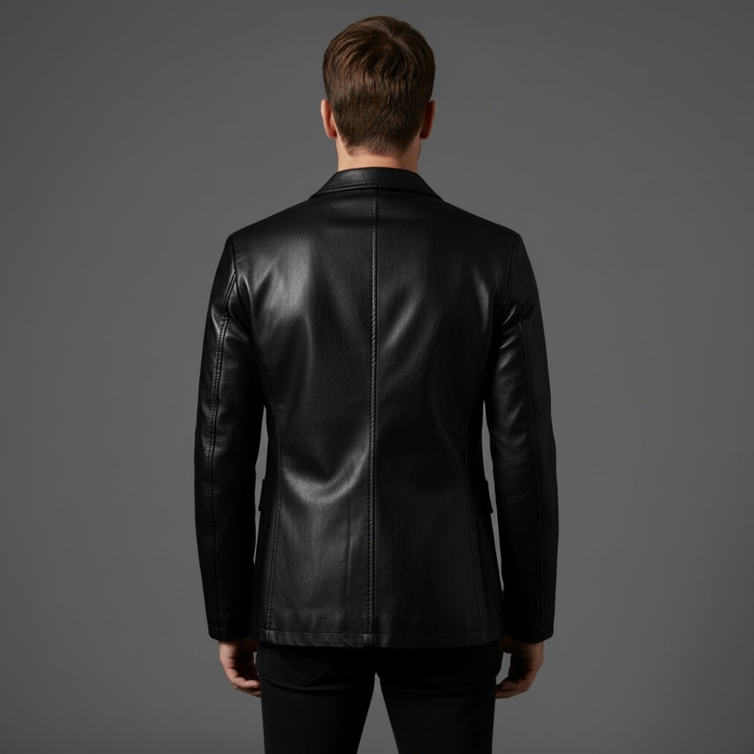 Men’s Leather Tailored Jacket with Double Button