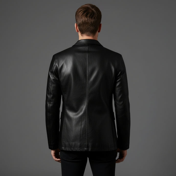 Men’s Leather Tailored Jacket with Double Button