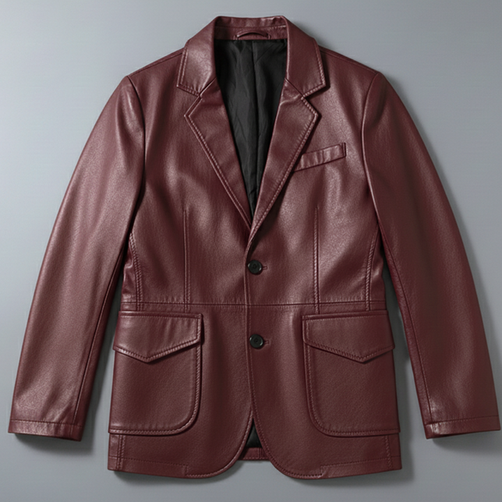 Men’s Leather Tailored Jacket with Double Button