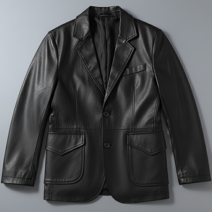 Men’s Leather Tailored Jacket with Double Button