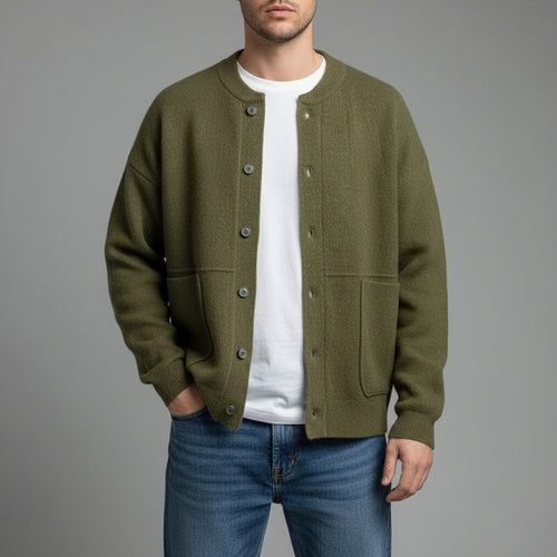 Men’s Relaxed Fit Knit Sweater with Button