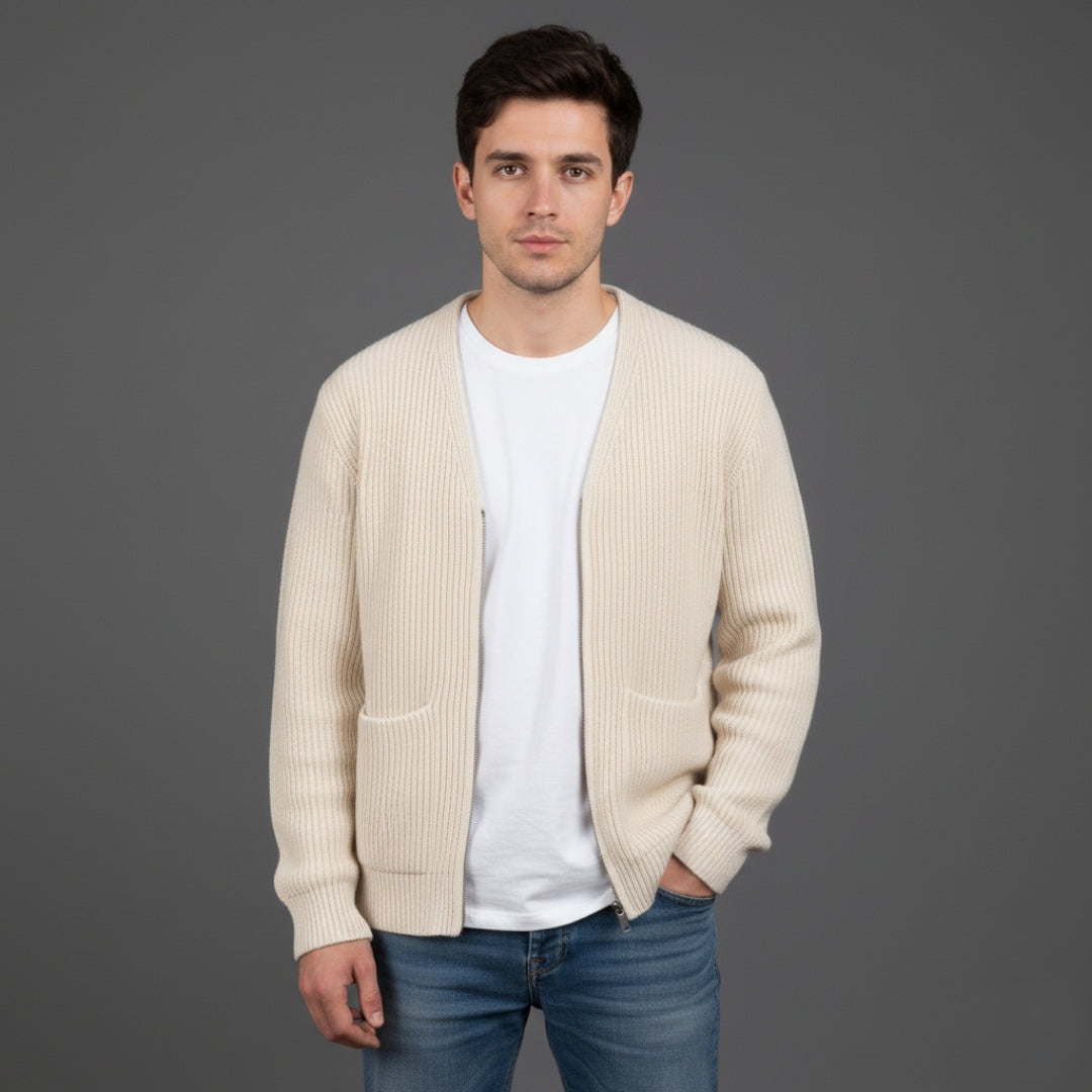 Men’s Relaxed Fit Ribbed Cardigan with Front Pockets